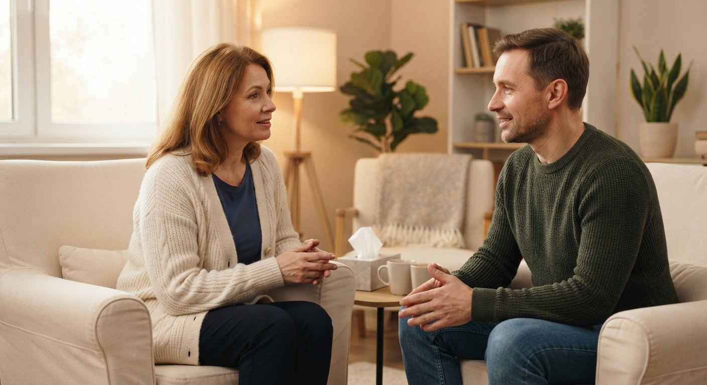 Психолог  консультирует пациента при лечении пивного алкоголизма